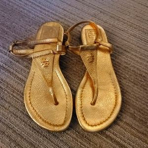 Tory Burch slingback flat sandals, size 5M, Gold